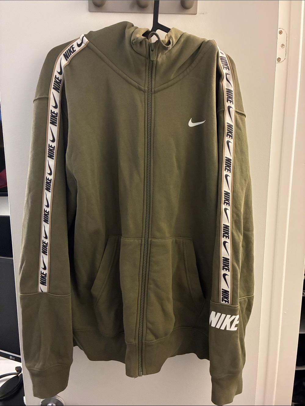 Nike Olive Green Full-Zip Hooded Track Jacket with Logo Tape